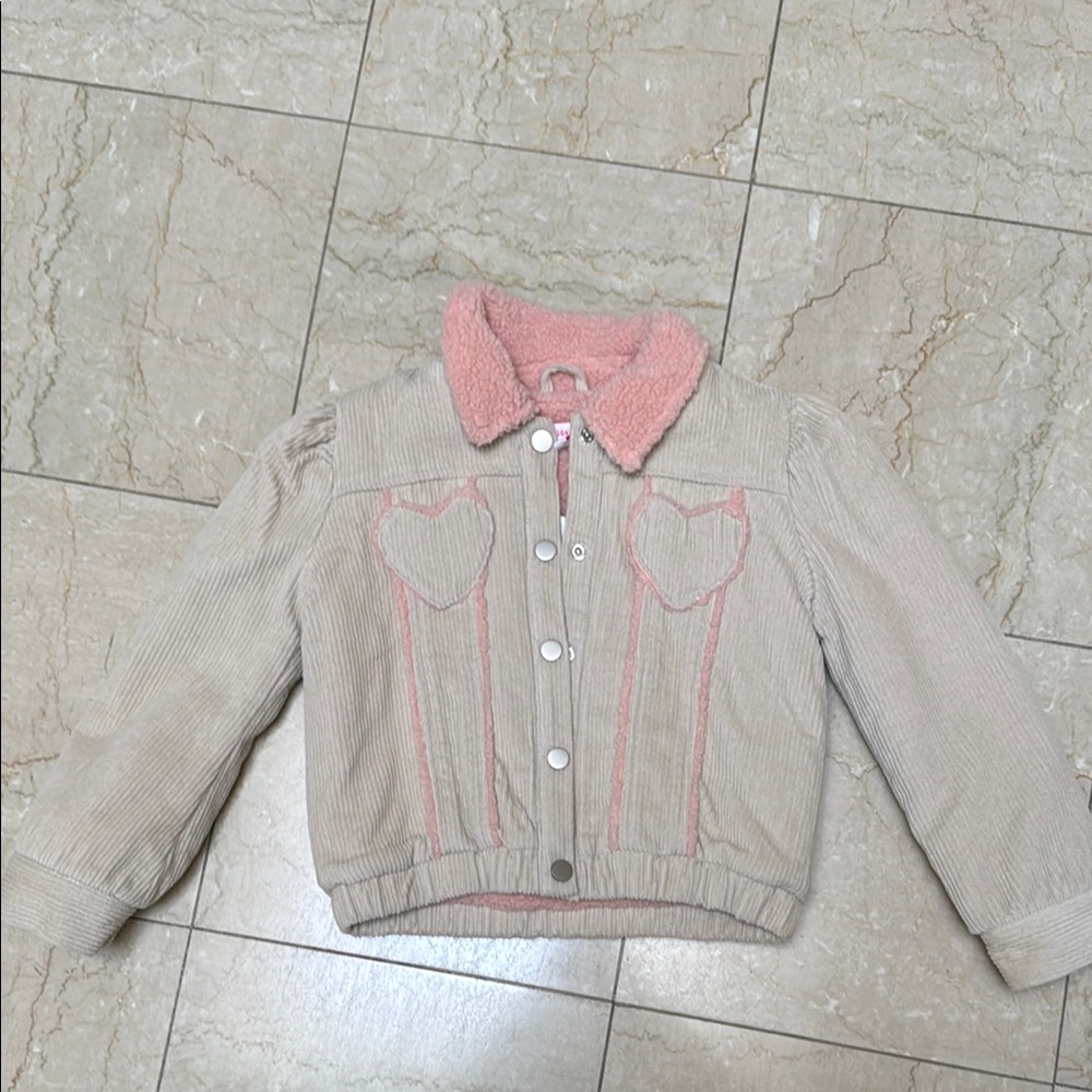 Design History Pink and Beige Corduroy Jacket with Heart Accents